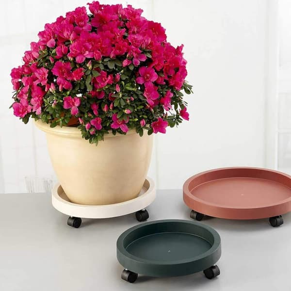 2-pack runda växtställ, blomkrukshållare, mobil växtbricka med hjul, innerdiameter: 24,5 cm/mörkgrå