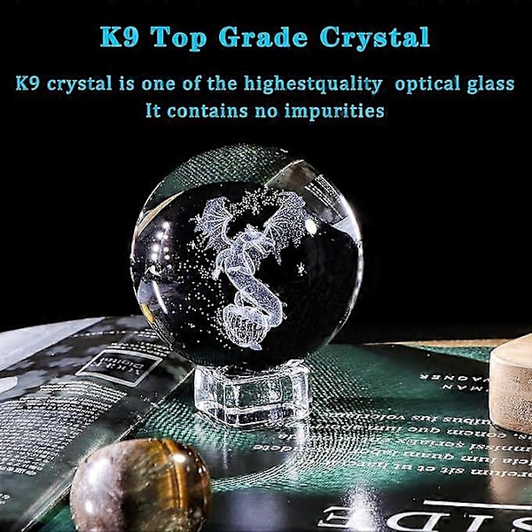 3D Kristallkula 60mm Graverad Drake Gåvor till Drakälskare Drake Samlarfigurer Glasprydnader Mittpunkt med Kristallstativ Födelsedagspresent