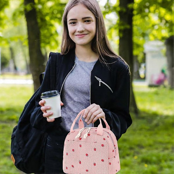 1 STK. Madkasse til Kvinder Mænd Sød Fløjls Madtaske Genanvendelig Isoleret Madkasse Stor Kapacitet Genanvendelig Isoleret Køletaske til Arbejde Picnic eller