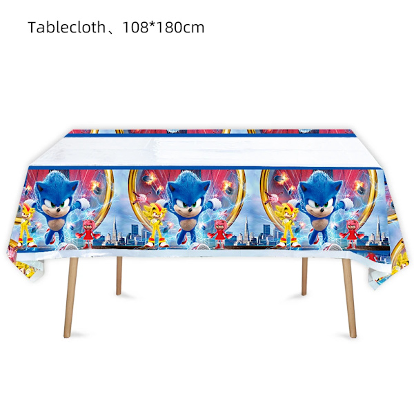 Ny tecknad Sonic Festtillbehör Pojkar Födelsedagsfest Engångsserviser Set Papperstallrik Kopp Servetter Baby Shower Dekorationer 1pc Tablecloth