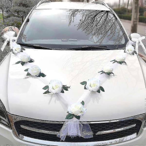 Bröllopsbilsdekoration Blomsterplatta Bandrosetter Set För Alla Bilmodeller