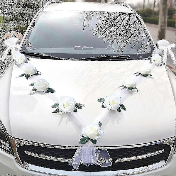 Bryllupsbil Blomsterplate Båndsløyfer Sett For Alle Bilmodeller