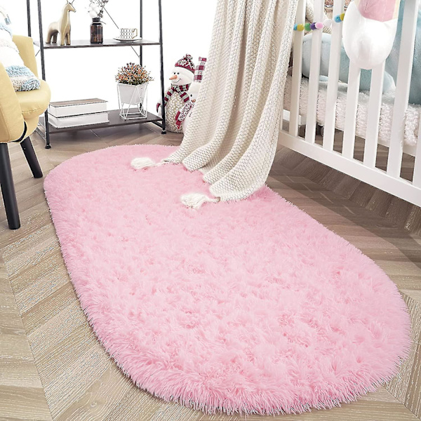 Tflycq Oval Fluffy Matta Mattor, Modern Plysch Shaggy Area Matta För Barn Sovrum Extra bekväm Söt Nursery Matta Sängmatta För Pojkar Flickor Heminredning