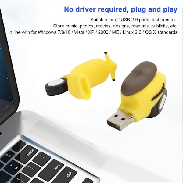 Minnessticka 2.0 USB Flash Drive Pendrive Data Lagring Tecknad Elbil Docka Gul 64GB