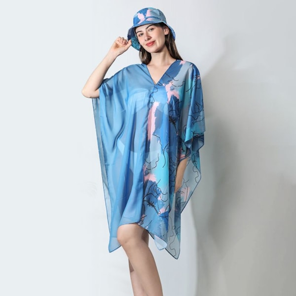 Dammössa med printed lös sjal hattsjal blue