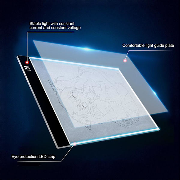 A4/a5 storlek Led ritpanel Light Pad Ritning Bärbar Draw Screen Skiss Måla Kopieringstavla Med USB kabel Presenter A5