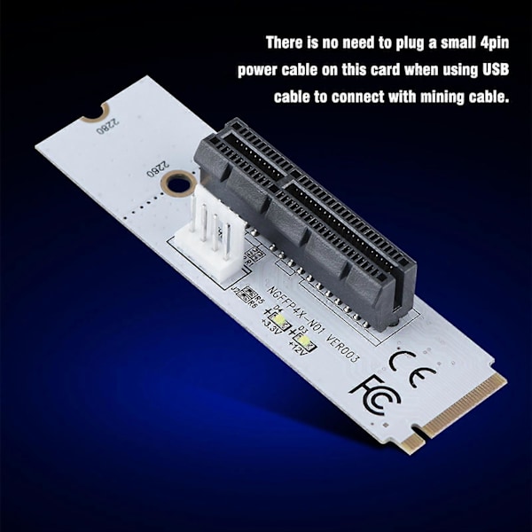 NGFF M.2 Key M - PCI-E Express 4X -nousukorttisovitin LED-jännitteen ilmaisimella ja isolla 4P-virtaliittimellä C