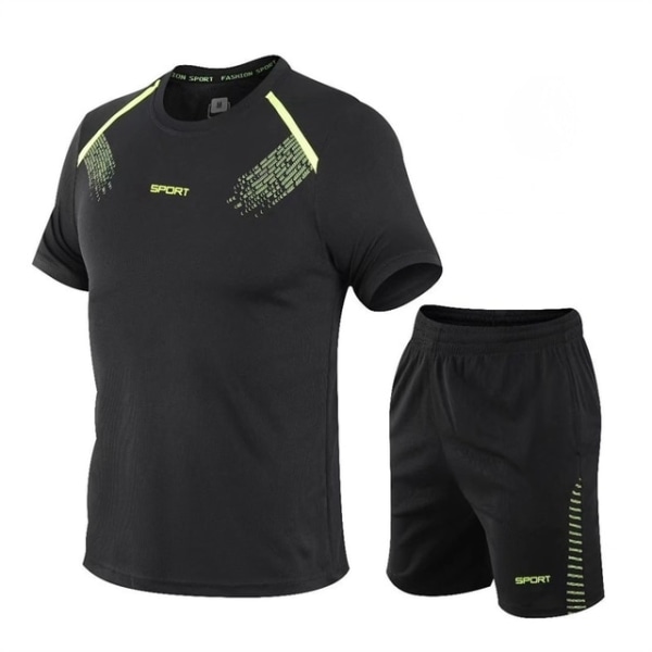 Fashion Summer Gym Wear Snabbtorkande sportkläder i två set Blackgreen XL