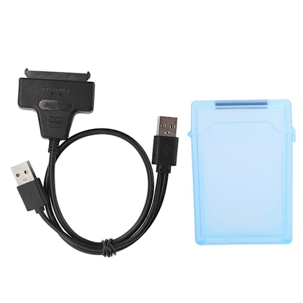 Harddisk Adapterkabel SATA HDD/SSD Dobbelt Interface Konverteringskabel med 2,5in Beskyttelsesboks Blå