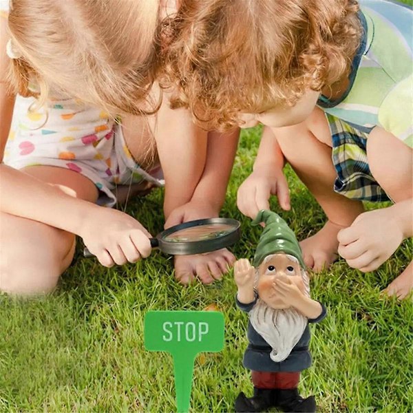 Gnomstatue i harpiks, utendørs hagenisser, plenpynt, hagekunst, hagedekorasjon for uteplass