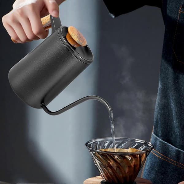 600ml Drypkedel Rustfrit Stål Dryp Kaffekande Tekande - Sort