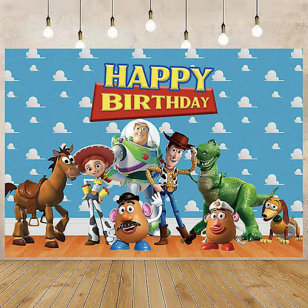 Blå himmel Vita moln Tema Festtillbehör Tecknad Toy Story Engångsservis kopp för barn Pojkar Födelsedagsfestdekorationer 1pcs backdrop1