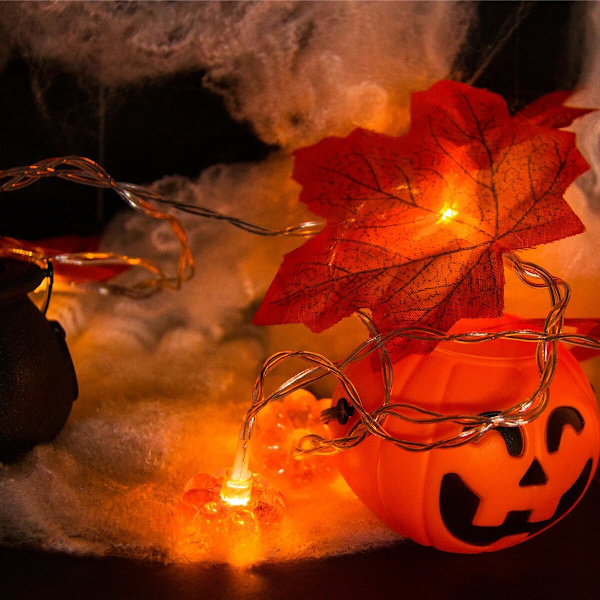 Konstgjorda höstlönnlöv Pumpagirland LED Fairy String Light Jul Thanksgiving Dekoration DIY Halloween Party Hem style F