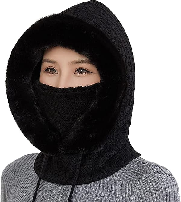 2 i 1 Vintermössor Stickad Mössa Varm Mössa Halsduk Set Vinter Stickad Mössa med Fleece Foder Dam Vindtät Mössa Kall Skidmössa