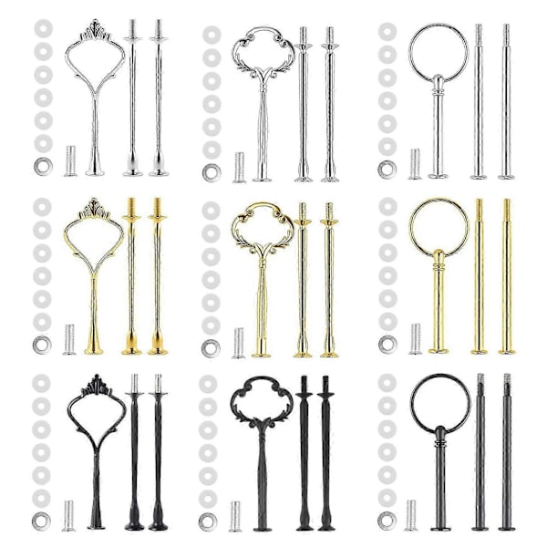 9 Sæt Kageopsats Hardware Kit Etagefad Hardware Beslag kompatibel med Kageopsats, 3 Etagers Kageopsats Beslag