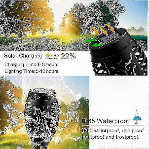 12-LED aurinkokennokäyttöiset liekkiefektivalaisimet, vedenpitävät ulkokäyttöön tarkoitetut aurinkovalaisimet, 4 kpl:n setti