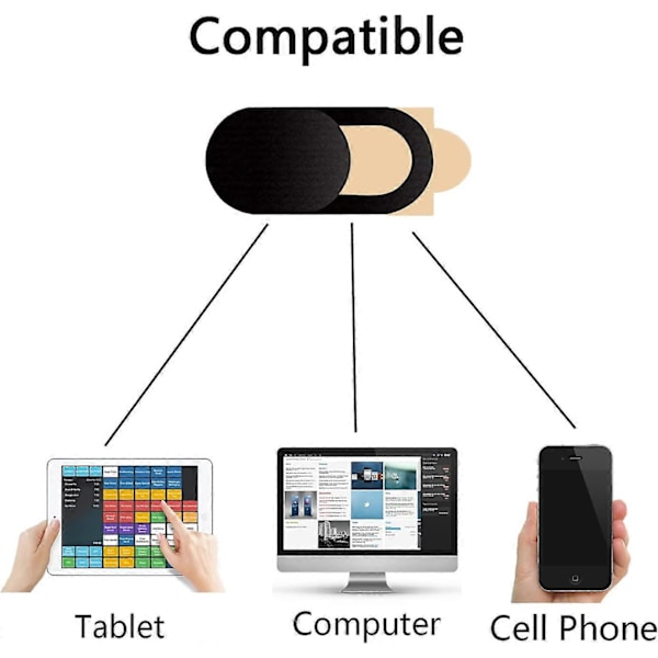 8 Stk. Webcam Cover med Skyde (Sort), Ultratyndt Frontkameradæksel Beskytter, Kamerabeskyttelsesfilm til Laptop, Smartphone, Tablet, Macbok Pro, Pad Pro
