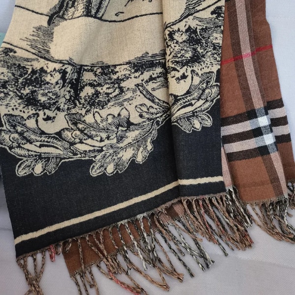 Ullsjal för kvinnor, halsduk, rutigt dubbelsidigt printed stickat, vintern 2023 Nytt mode, värme och ytterplaggssjal Auburn One Size