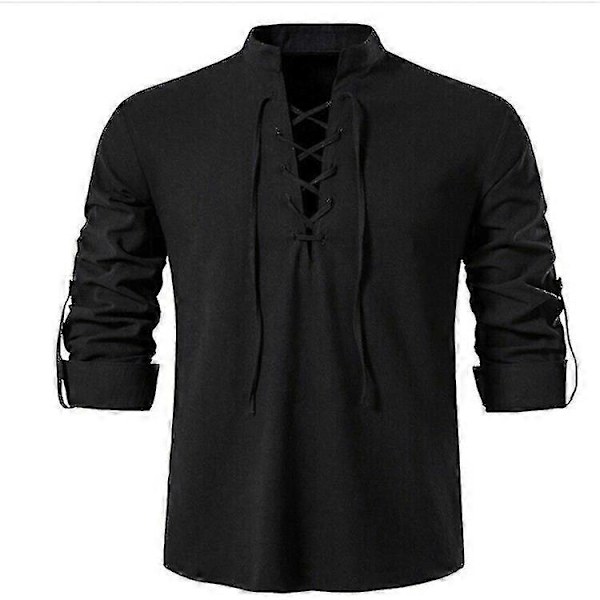 Skotsk Jacobite Ghillie Kilt Skjorte til Mænd, Middelalder Renaissance Pirat Kostume Langærmet Snøre Henley Skjorte Mænd Camisas Xxl-jie