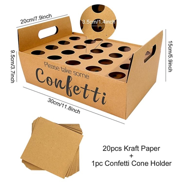 Bröllopskraftpappersbricka Konfettikon Stativ Boxbricka för bröllopsdekoration Blomkonfettikottar Rustik bröllopspappershållare 20 hole tray set15