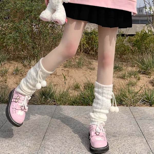 Kvinnor Flickor Japansk Kawaii stickad långvirkad ullboll Benvärmare Knähög