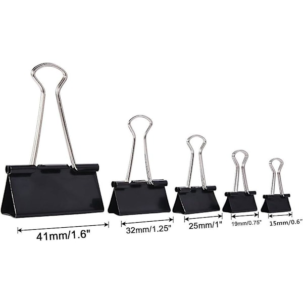Dubbla Clip Clips - 60-pack Vikbara Metall Gem Paper Clips Binder Clips för Anteckningar Brev Pappersklämma Kontorsmaterial, 5 Blandade Storlekar, Svart