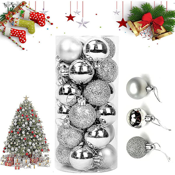 Julgranskulor, 24 stycken Julgranskulor dekoration, julgranskulor prydnader, glitterdekorativa kulor, för juldekoration jul P