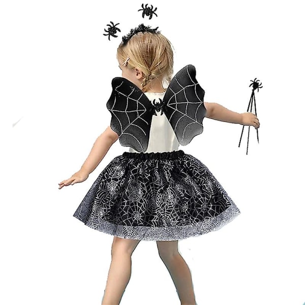 Flickor Lila Bat Fancy Dress Up Spindelnät Häxa Barn Spider Set Halloween kostym B