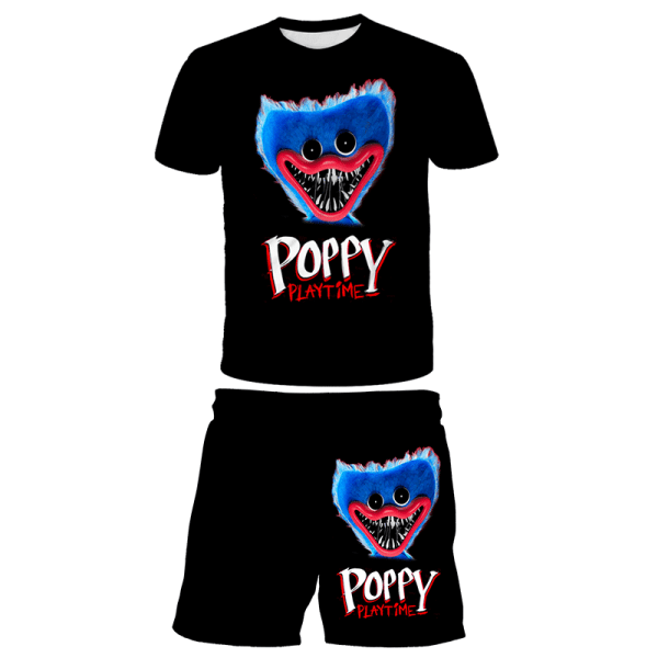 2-delad Poppy playtime kläder T-shirt shorts barn kostym black 160cm