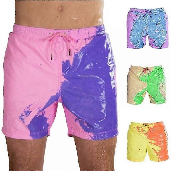 Färgåndrande badbyxor för män, strandbadkläder, simshorts, badshorts
