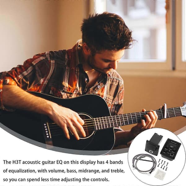 4-bands Akustisk Gitarr Preamp EQ Equalizer Gitarrförförstärkare Piezo Pickup med LCD-stämare Volym Blend Presence Diskant Mellanregister Bas Kontroll utan B