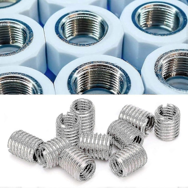 10 st Insatsmutter, invändig gänga M8*1.25 utvändig gänga M10*1.5 Lång 12mm Bottenhål 9.0mm Rostfritt stål Installationsmutter Reparationsgänga Hylsa Sockel Skr