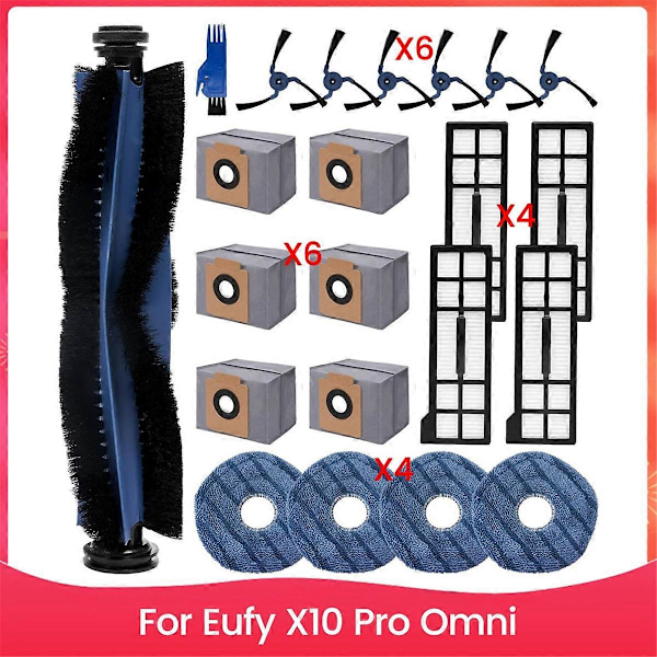 For Eufy X10 Pro Omni Deler Tilbehør Hovedbørste Sidebørste HEPA Filter Moppeklut Støvposer Erstatning