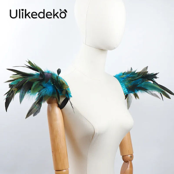 Gotisk fjädersjal rycker på axlarna Bolero fjäder axelomslag Cape Bröllopsfest Halloween Cosplay Rave Carnival Lyx fjädervingar colorful