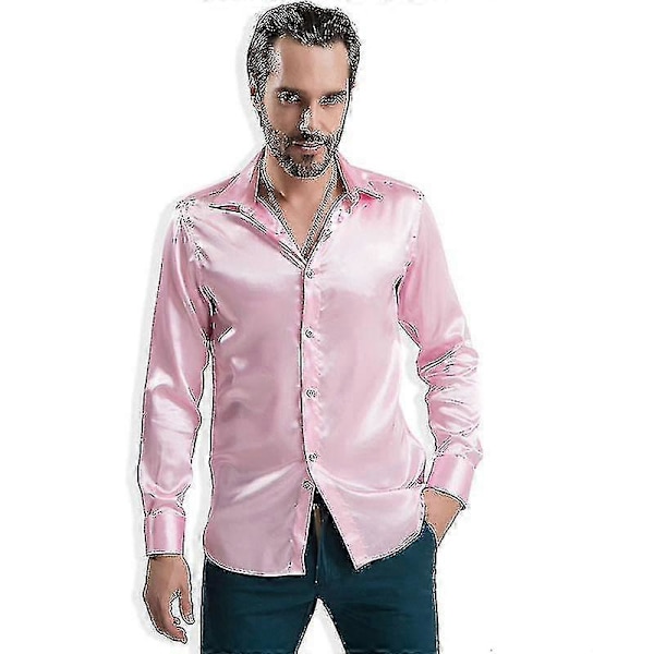 Herre Luksus Skinnende Silke Lignende Satin Skjorte Langærmet Slim Fit-jie