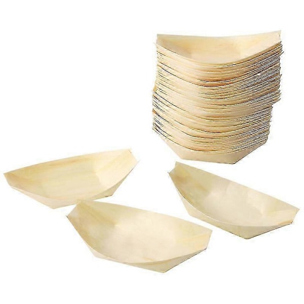 50x fingerfood - skålar, \"båt\" biologiskt nedbrytbart trä 11 cm x 6,5 cm