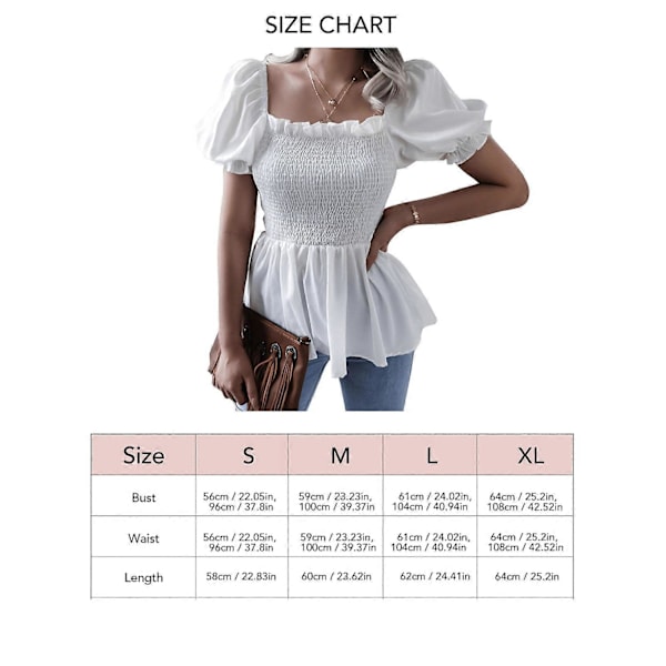 Dam Topp Fyrkantig Hals Kort Puffärm Casual Volangfåll Blus Smock Polyester för Sommar Vit M