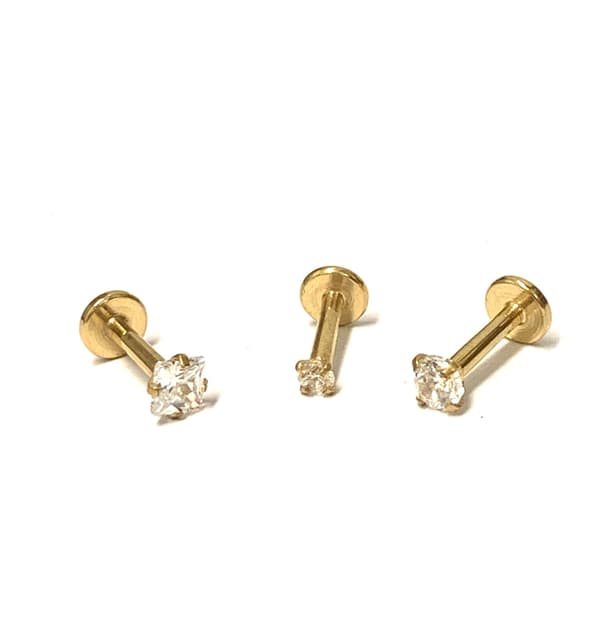 3 st guldpläterad Labret med sten. 8mm
