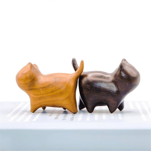 Kattfigurer i trä, modern stil, dekor, söta staty-ornament för skrivbord, kontor, presenter, kaffe