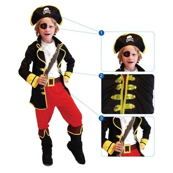 Halloween Pirate Costume Barn Disney Pirates Of The Caribbean Jack Cosplay Kostym För Pojke Tjej Karnevalsfest Uniform Kläder 130-140cm