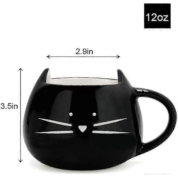 Søt Keramisk Katt Kaffekopp 35 cl Katteelskere Kitty Te Kopper Gaver Til Kvinner Jenter Svart-Yvan