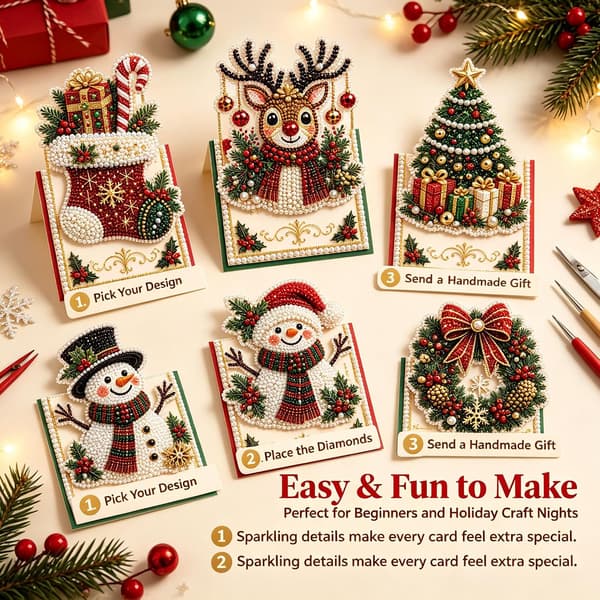 2026 Nytt 3D DIY Julehilsenkortsett Christmas 6pcs