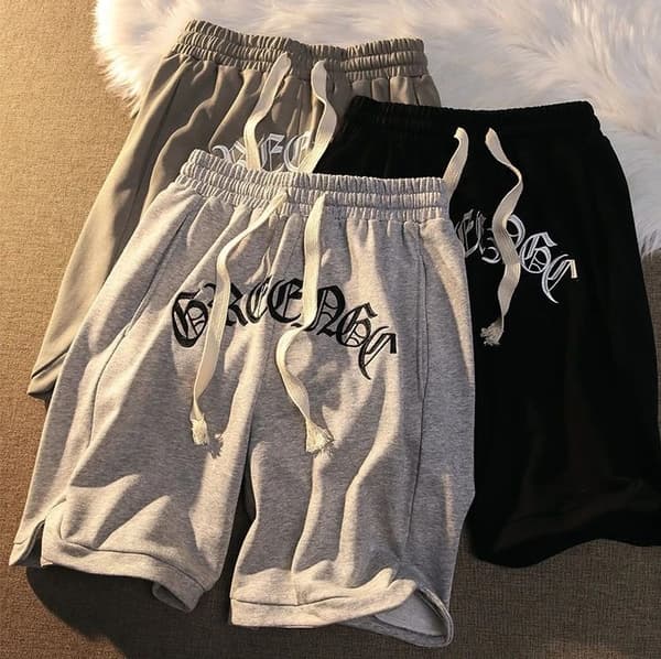Retro Basketshorts för män med broderade bokstäver Beige S