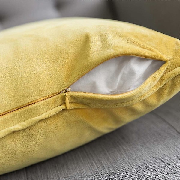 Sæt med 2 fløjls pudebetræk Flange pudebetræk Dekorative pyntepuder med skjult lynlås Sofa Soveværelse 22 X 22 tommer 55 X 55 cm Citrongul