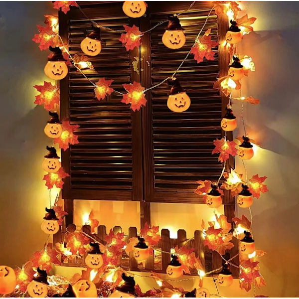 Konstgjorda höstlönnlöv Pumpagirland LED Fairy String Light Jul Thanksgiving Dekoration DIY Halloween Party Hem style F