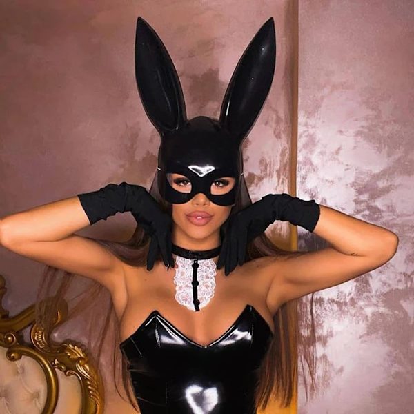 Damer Halloween Sexig Half Face Kanin Öron Mask black