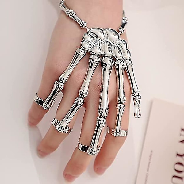 Snabb frakt Skelett Handarmband Legering Ghost Claw Armring Överdriven Gotisk Fingerring Cosplay Kostym För Män Kvinnor Silver