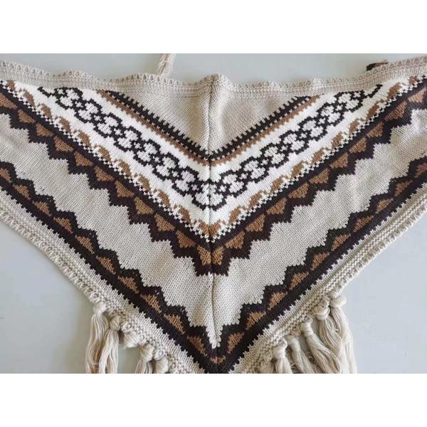 Trekantig sjal halsduk med tofsar för kvinnor att bära när de reser och fotograferar, höst och vinter stickade ytterkläder Beige 100-135CM