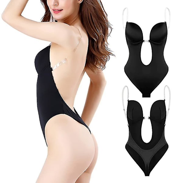 Tflycq Kvinnor kastar djup V-ringad Body Shaper Axelbandslös rygglös Body Shapewear Black L