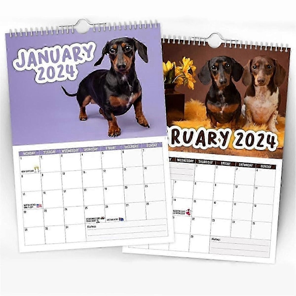 Papirkalender 2024 med Frække Dachshunde - Nyårsgaver, Gavevægkalender, Vægdekoration, Tidsplanlægning